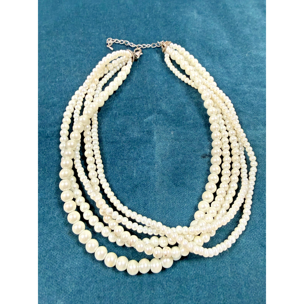 Multi Strand Faux Pearl Necklace Layered Bridal Statement Classic Wedding